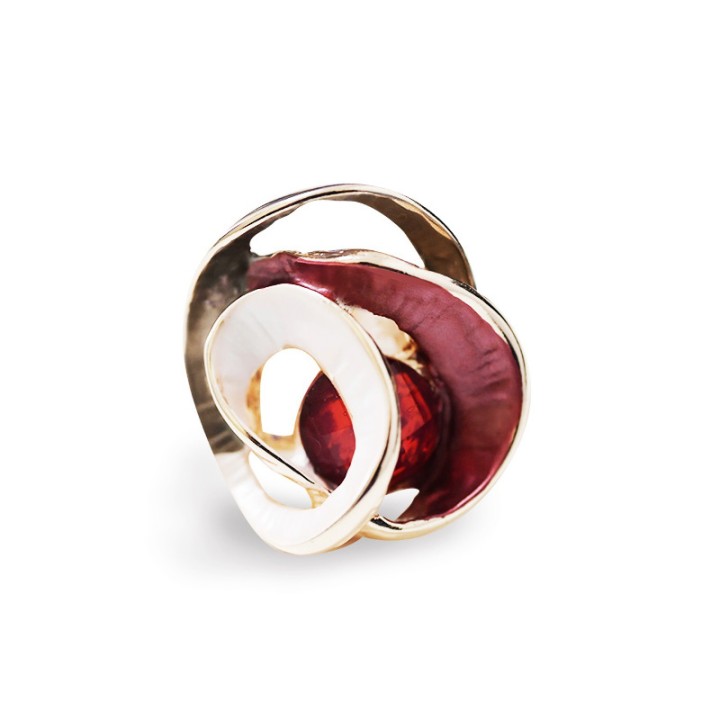 Anello Elastico Smaltato con Cristallo Rosso