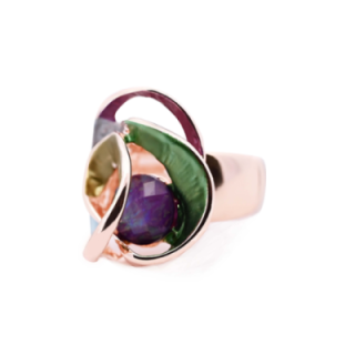 Anello Elastico Smaltato con Cristallo Verde-Viola
