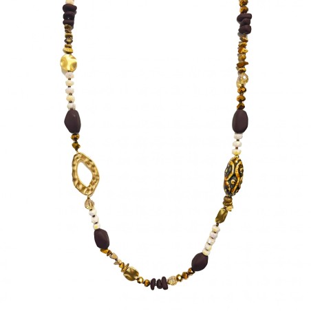 Collana Bijoux Lunga Kenya Pietre Cristalli Marrone