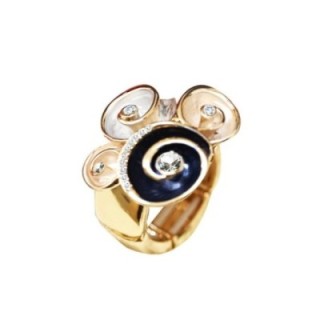 Anello Elastico Quattro Spirali Smaltati con Strass Blu