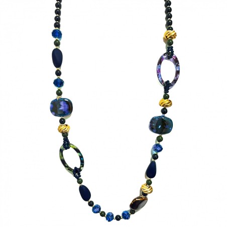 Collana Bijoux Lunga Zanzibar Pietre Cristalli Blu