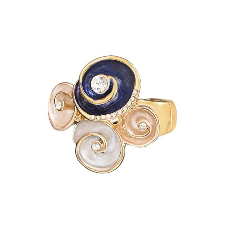 Anello Elastico Quattro Spirali Smaltati con Strass Blu