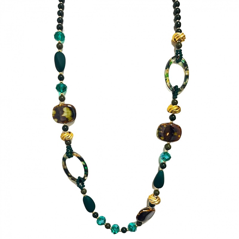 Collana Bijoux Lunga Zanzibar Pietre Cristalli Verde