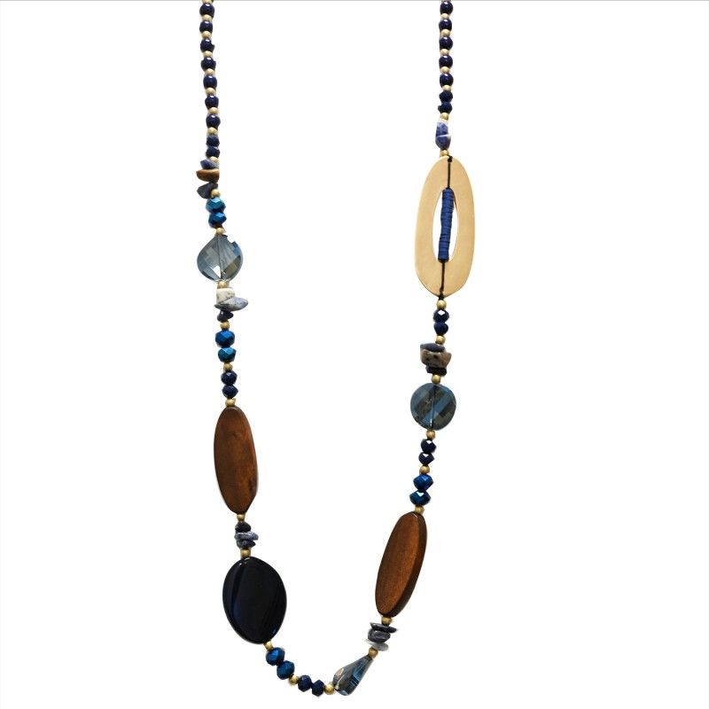 Collana Bijoux Lunga Tanzania Pietre Cristalli Blu