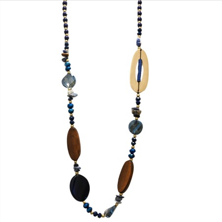 Collana Bijoux Lunga Tanzania Pietre Cristalli Blu