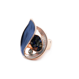 Anello Elastico Foglia Smaltata Z2 Blu