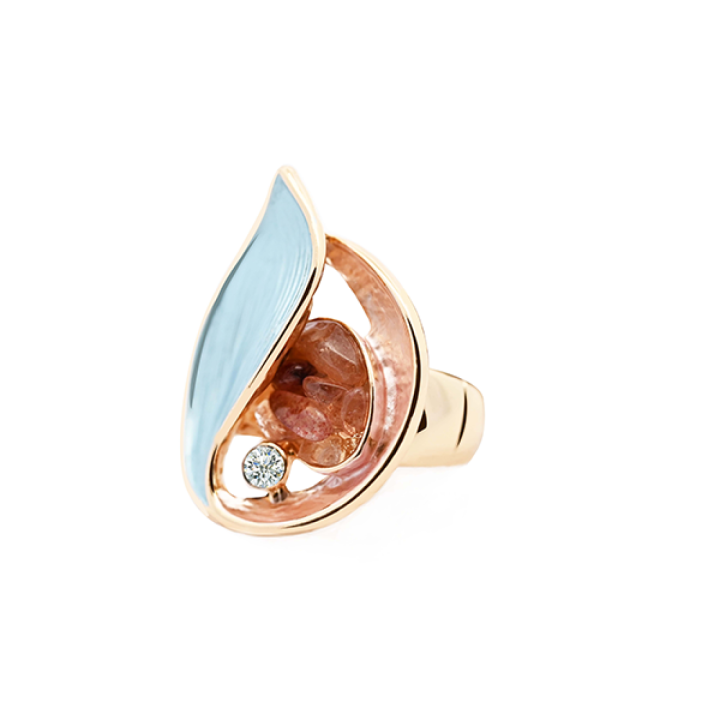 Anello Elastico Foglia Smaltata Z2 Azzurro