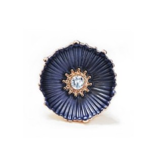 Anello Elastico Floreale Smaltato con Strass Blu