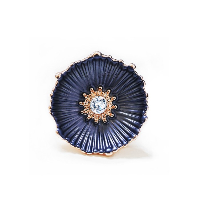 Anello Elastico Floreale Smaltato con Strass Blu