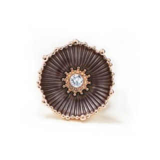 Anello Elastico Floreale Smaltato con Strass Caffè
