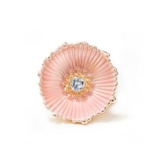Anello Elastico Floreale Smaltato con Strass Rosa
