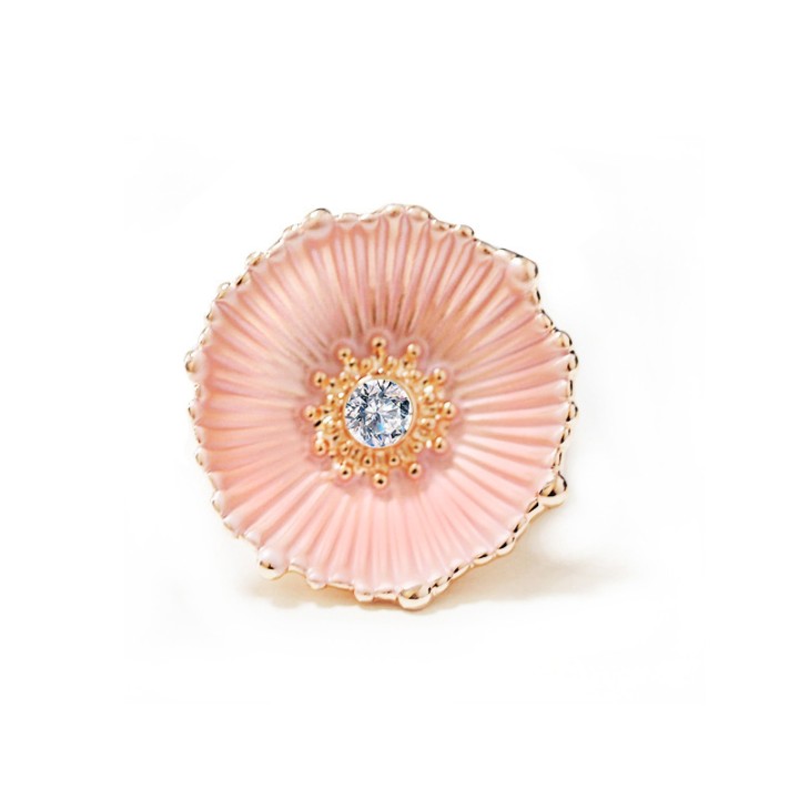 Anello Elastico Floreale Smaltato con Strass Rosa