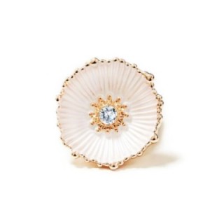 Anello Elastico Floreale Smaltato con Strass Bianco