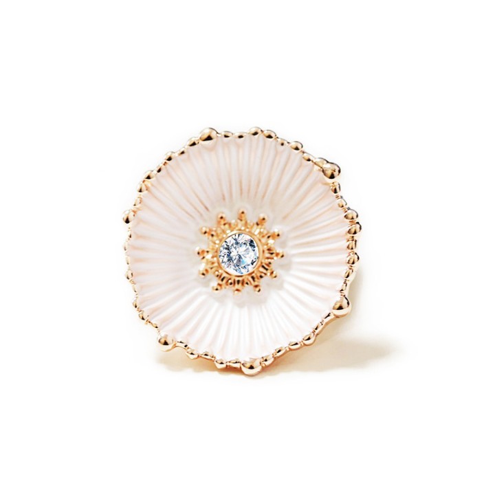 Anello Elastico Floreale Smaltato con Strass Bianco