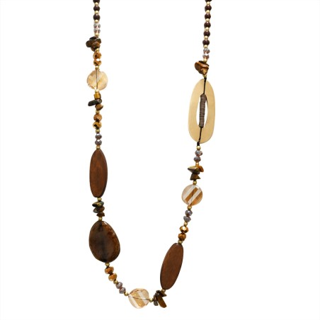 Collana Bijoux Lunga Tanzania Pietre Cristalli Marrone