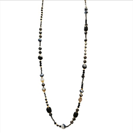 Collana Bijoux Lunga Etiopia Pietre Cristalli Neri