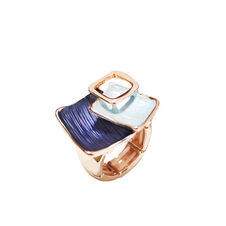 Anello Elastico con Triplo Quadrato Smaltato Blu