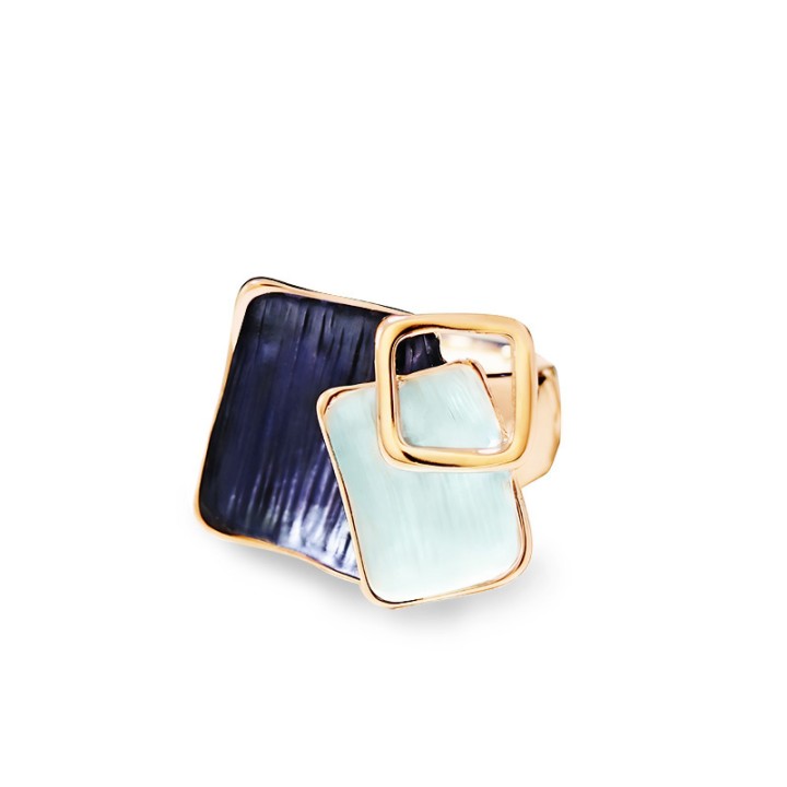 Anello Elastico con Triplo Quadrato Smaltato Blu