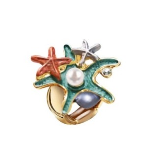 Anello Elastico con Stelle Marine Smaltate E Perla Multicolor
