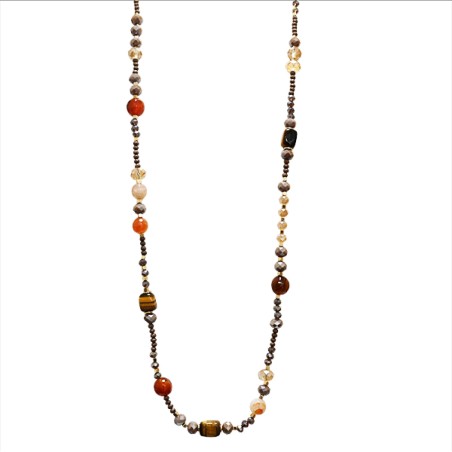 Collana Bijoux Lunga Etiopia Pietre Cristalli Marroni