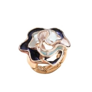 Anello Elastico con Spirale Di Petali Smaltata Blu
