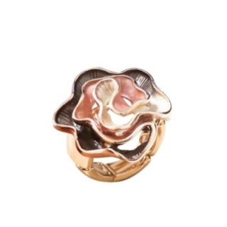Anello Elastico con Spirale Di Petali Smaltata Caffè