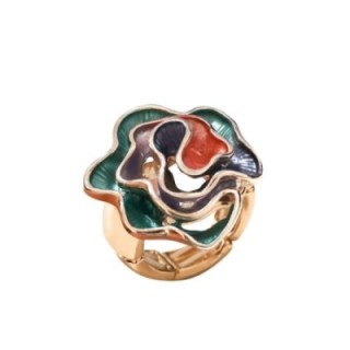 Anello Elastico con Spirale Di Petali Smaltata Verde Multicolor