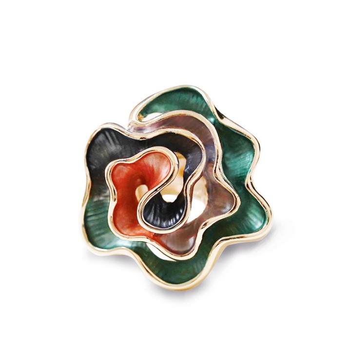 Anello Elastico con Spirale Di Petali Smaltata Verde Multicolor
