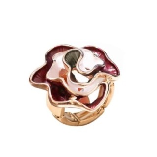 Anello Elastico con Spirale Di Petali Smaltata Rosso Porpora