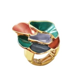 Anello Elastico con Petali Smaltati Multistrato Multicolore