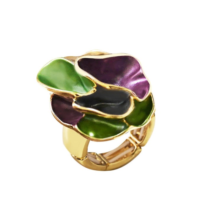 Anello Elastico con Petali Smaltati Multistrato Verde