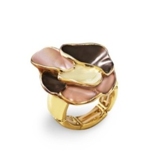 Anello Elastico con Petali Smaltati Multistrato Caffè