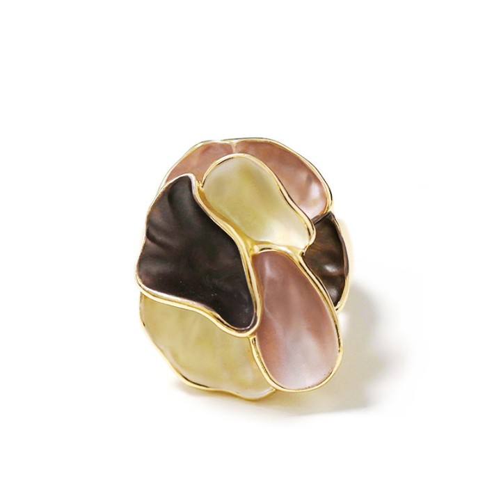 Anello Elastico con Petali Smaltati Multistrato Caffè