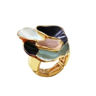 Anello Elastico con Petali Smaltati Multistrato Blu