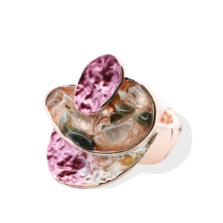 Anello Elastico con Parti Smaltati E Pietre Fucsia