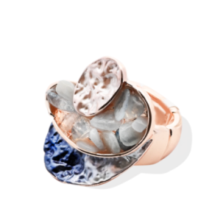 Anello Elastico con Parti Smaltati E Pietre Blu