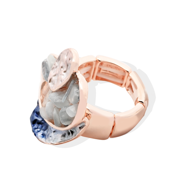 Anello Elastico con Parti Smaltati E Pietre Blu
