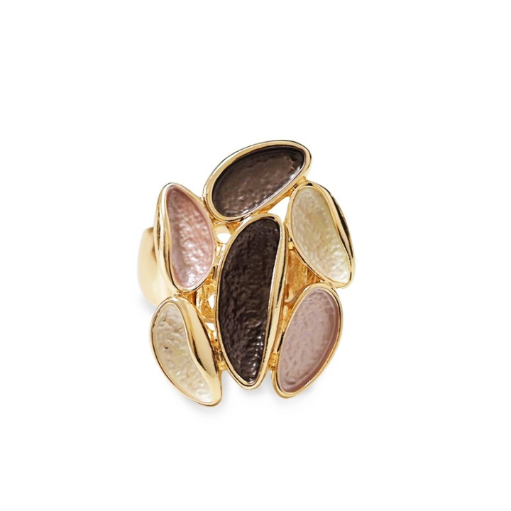 Anello Elastico con Foglie Smaltate Irregolari Caffè