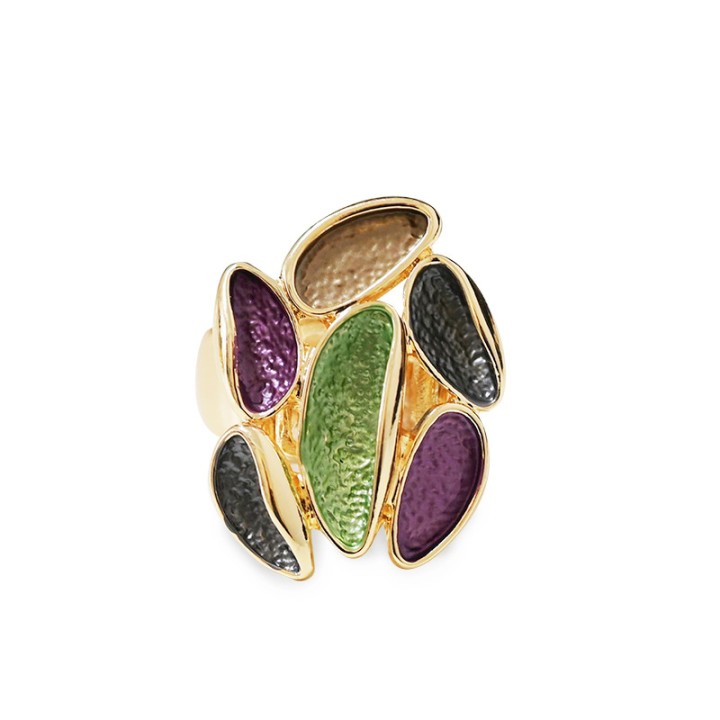 Anello Elastico con Foglie Smaltate Irregolari Verde
