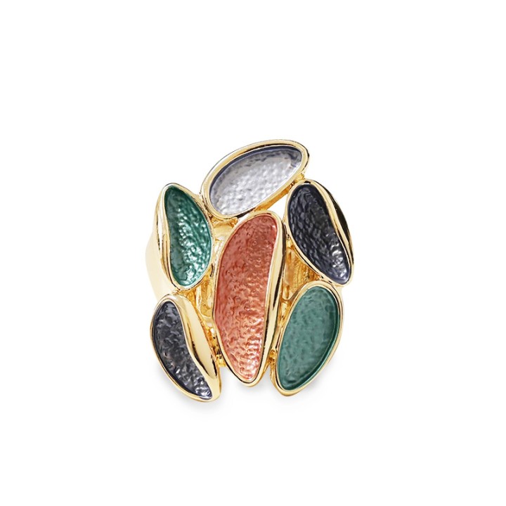 Anello Elastico con Foglie Smaltate Irregolari Multicolore