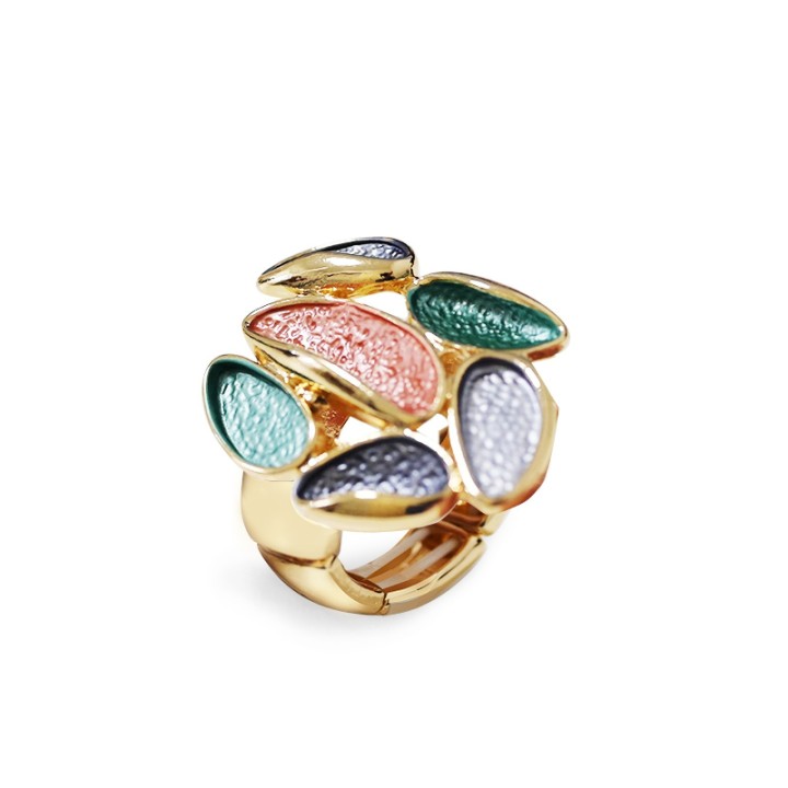 Anello Elastico con Foglie Smaltate Irregolari Multicolore