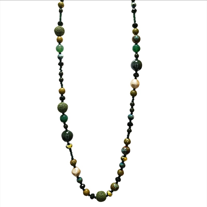 Collana Perline Lunga Namibia Verde