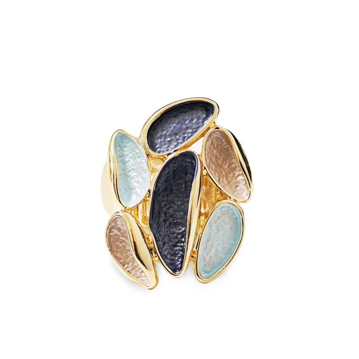Anello Elastico con Foglie Smaltate Irregolari Blu