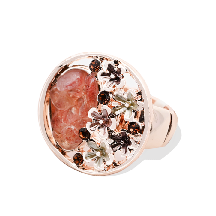 Anello Elastico con Fiori Smaltati E Pietre Caffè