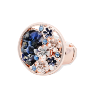 Anello Elastico con Fiori Smaltati E Pietre Blu