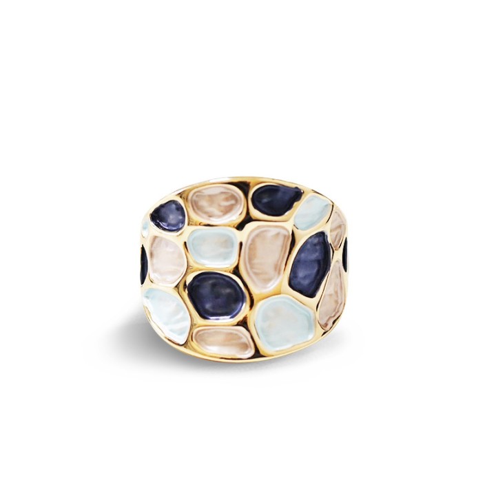 Anello Elastico con Effetto Mosaico Smaltato Blu
