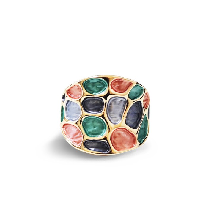 Anello Elastico con Effetto Mosaico Smaltato Multicolore
