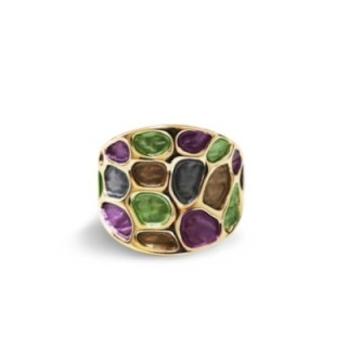 Anello Elastico con Effetto Mosaico Smaltato Verde