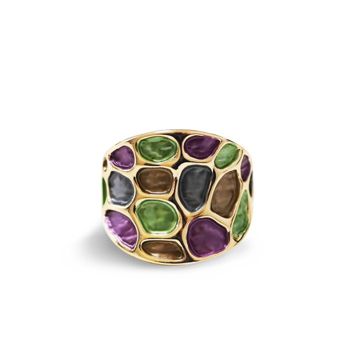 Anello Elastico con Effetto Mosaico Smaltato Verde