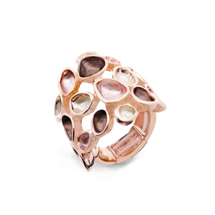 Anello Elastico con Bollicine Smaltate Irregolari Caffè